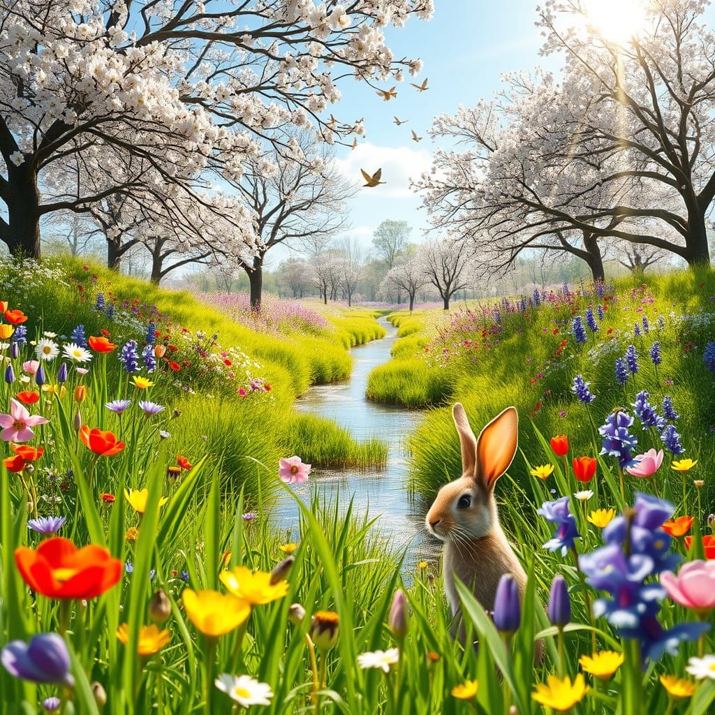 Serene Spring Meadow in Vibrant Bloom