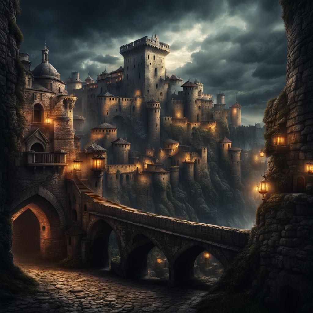 Dark Fantasy Fortified City with Italian Architecture