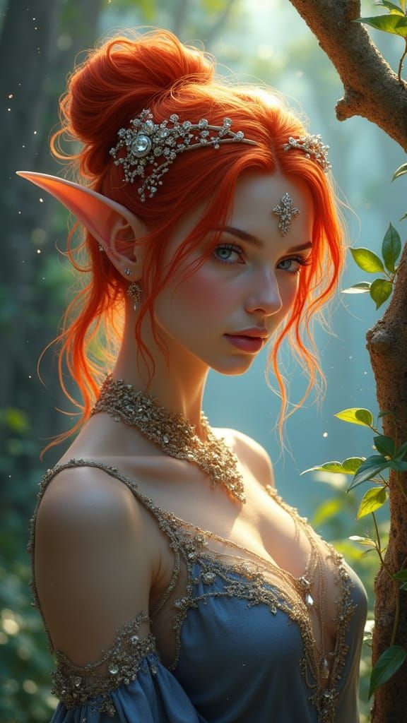 Ethereal Elven Guardian in Enchanted Forest