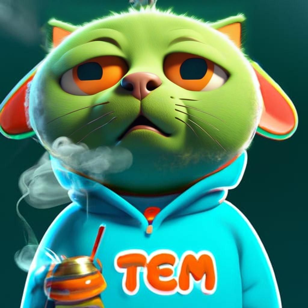 Green Cat Smoking Joint in Pixar Animation Style