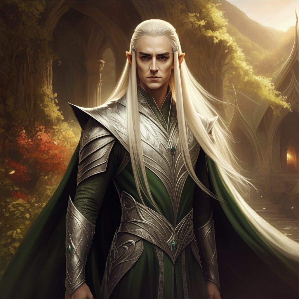 Ethereal Elf-lord Standing in Rivendell's Golden Light