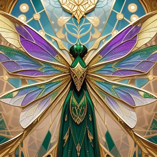 Art Deco Dragonfly with Mirrors and Gold