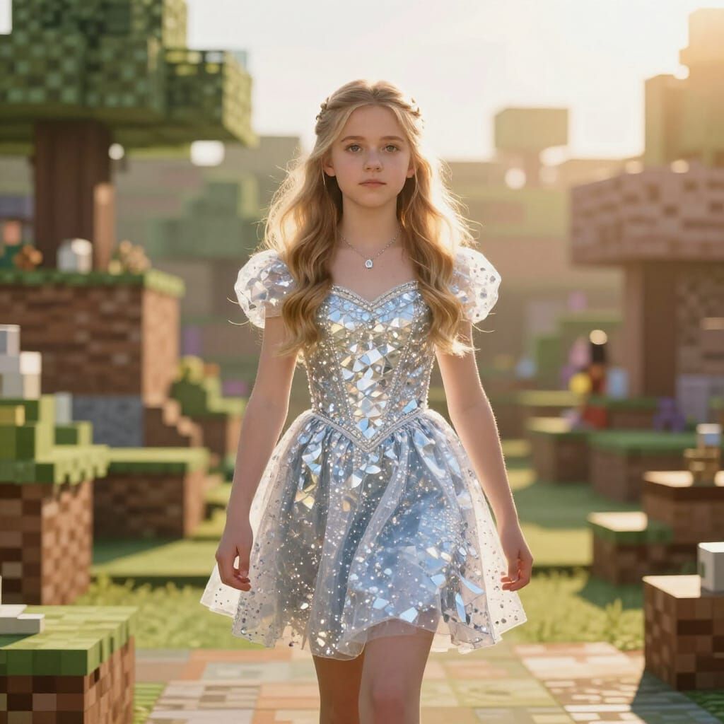 Minecraft Princess in Golden Hour Village