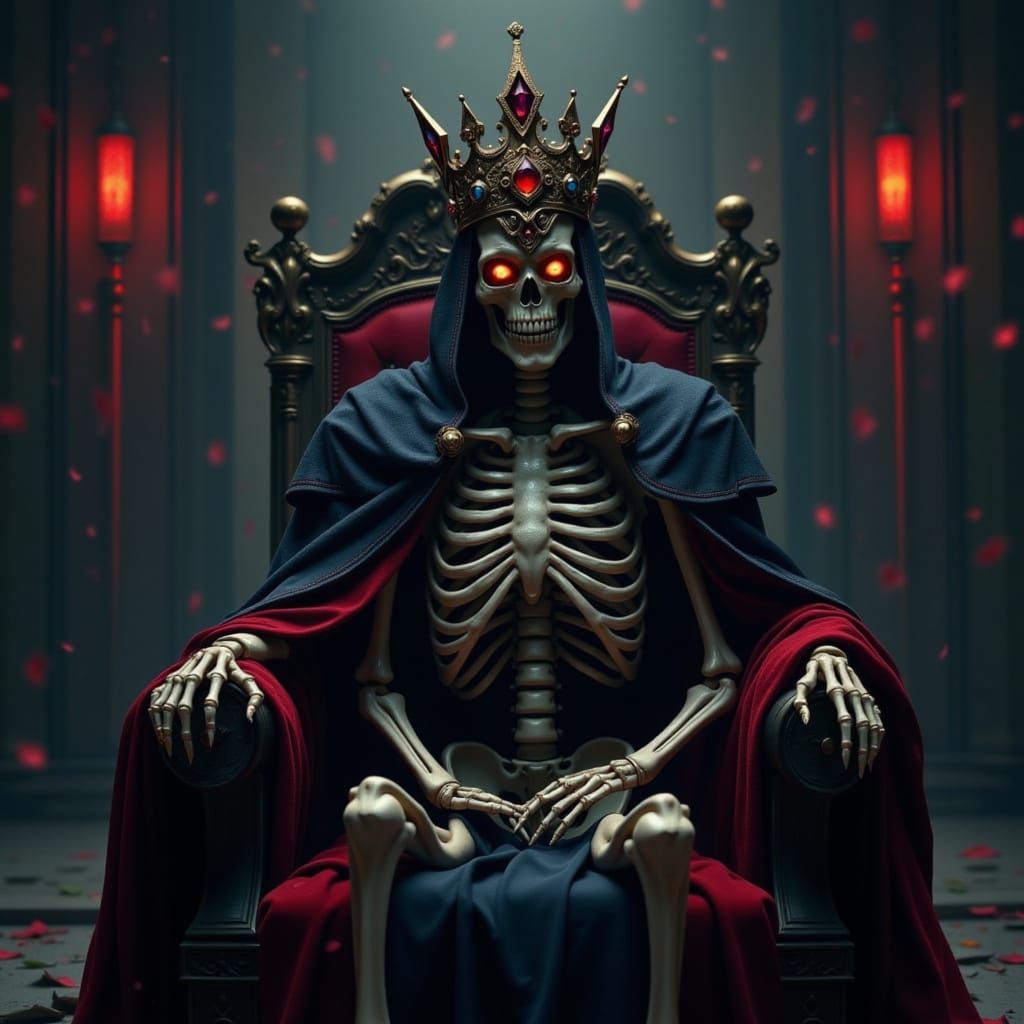 Skeleton King on Throne in Gothic Castle