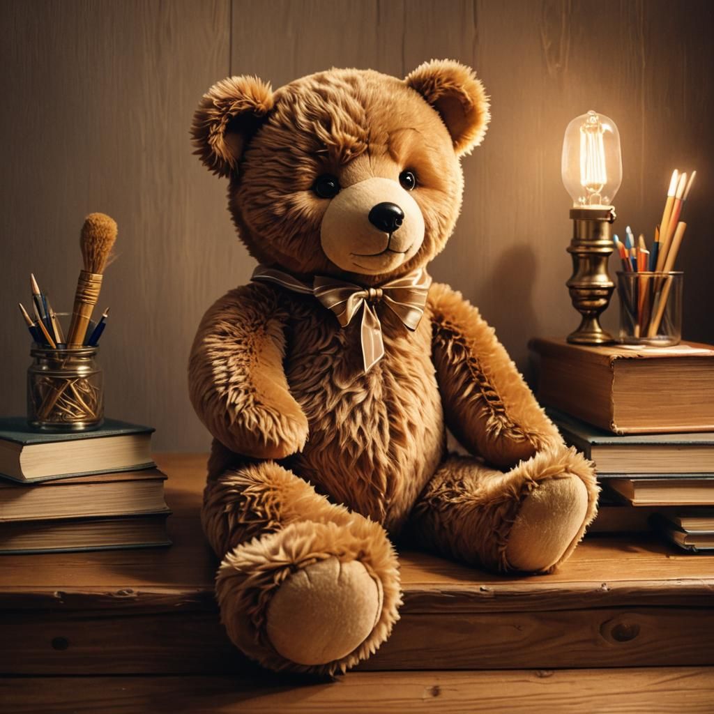 Teddy Bear in Cozy Study, Children's Book Illustration