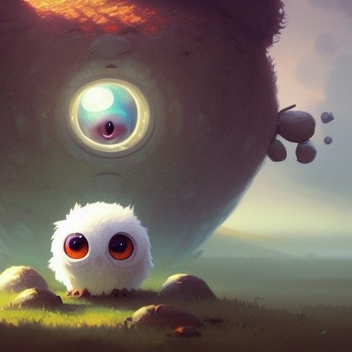 Cute Fluffy Monsters with Big Eyes, Hyperdetailed Art