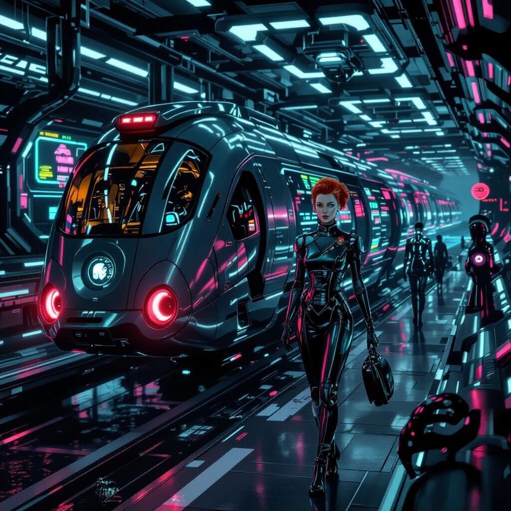 Futuristic Redhead on Alien Shore in Sci-Fi Style