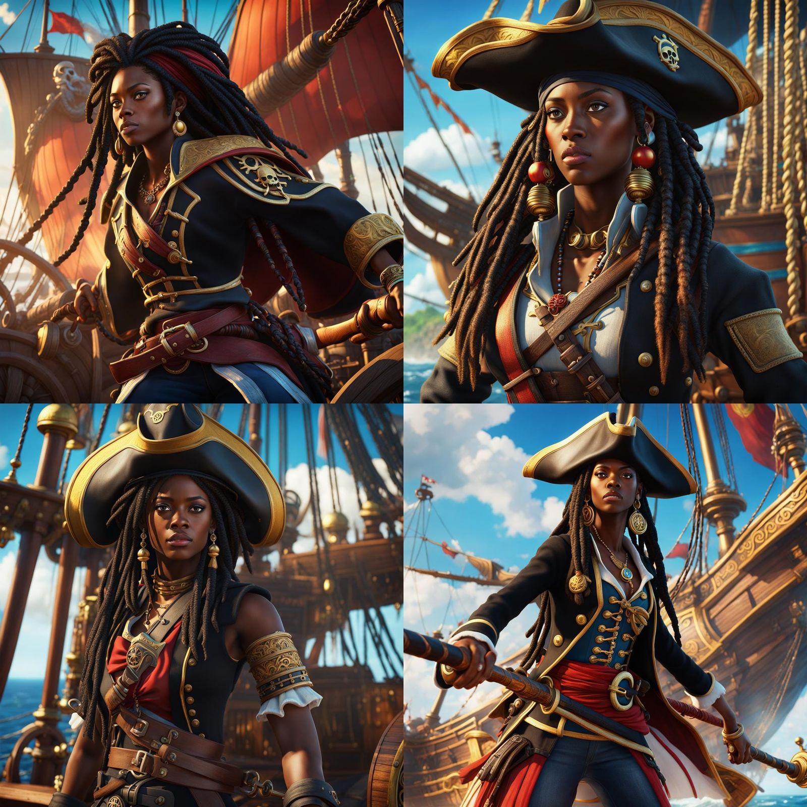 Black Pirate Queen on the Thousand Sunny, Digital Art