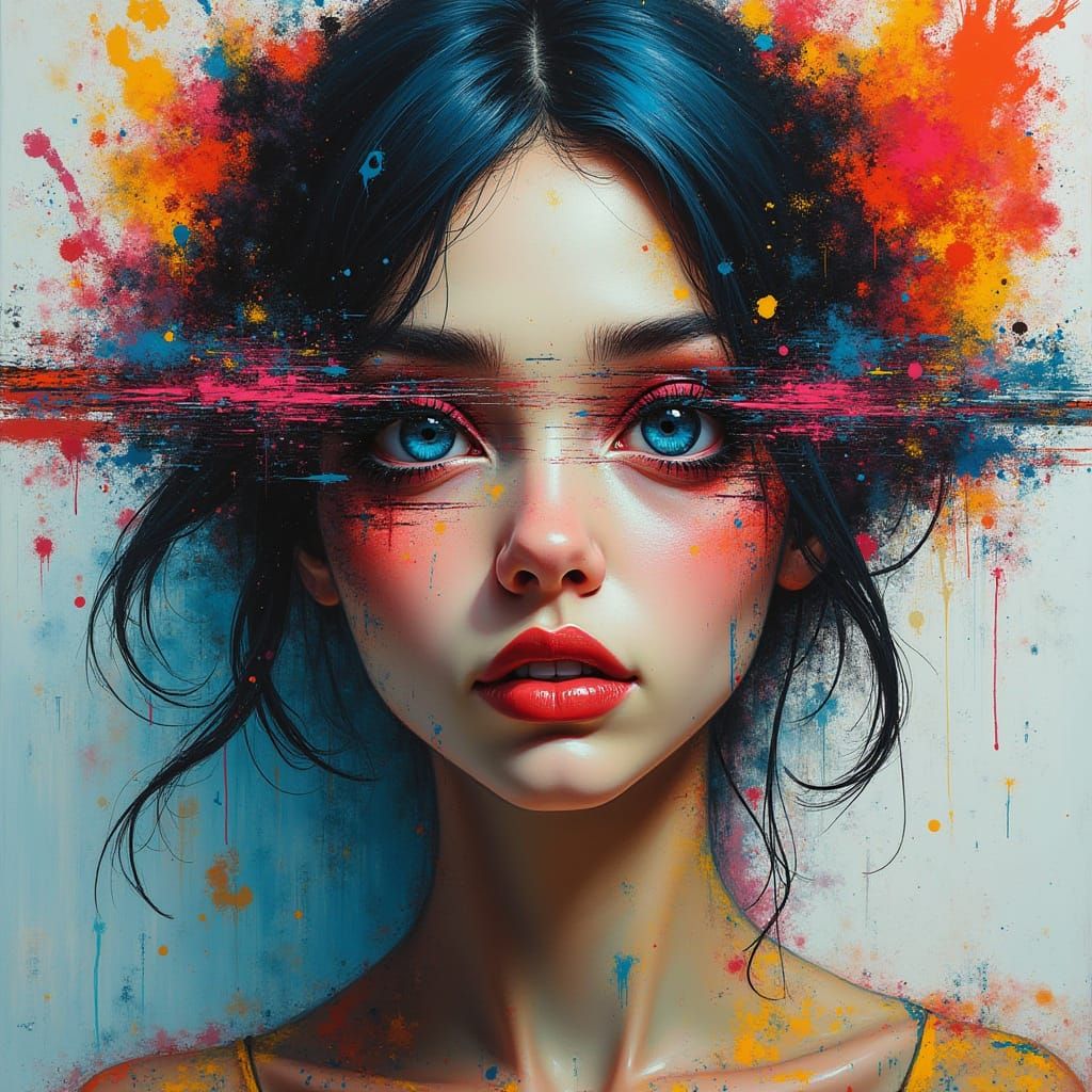 Surreal Woman Radiates Glitching Energy in Vibrant, Impressi...