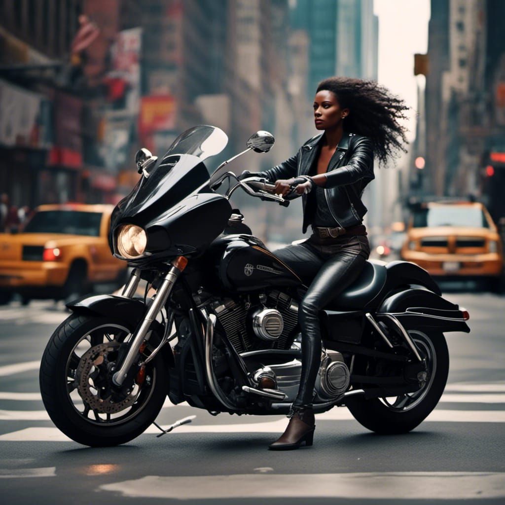 Stunning Black Woman on Motorcycle in New York