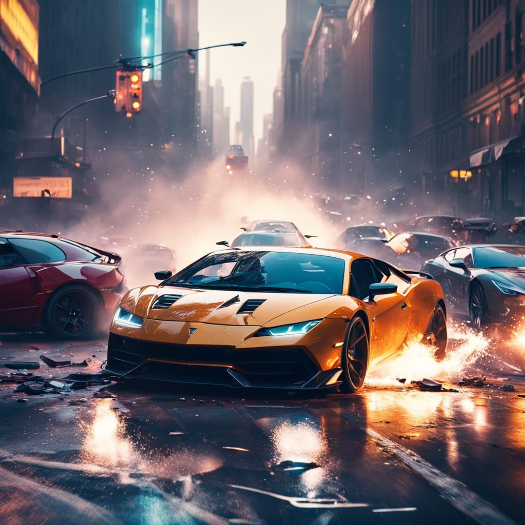 Luxury Sports Cars Crash in Cinematic Highway Chase