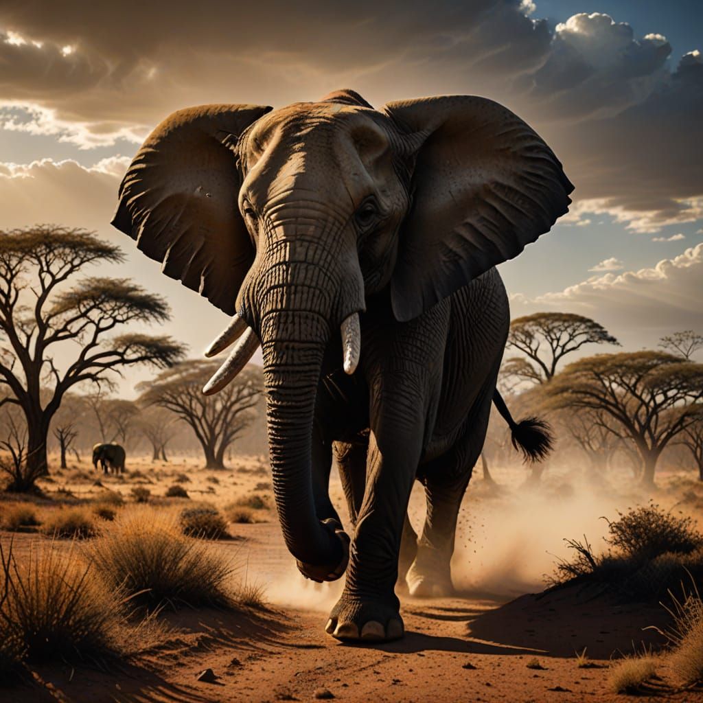 A Majestic Old Elephant Strides Through the African Savanna
