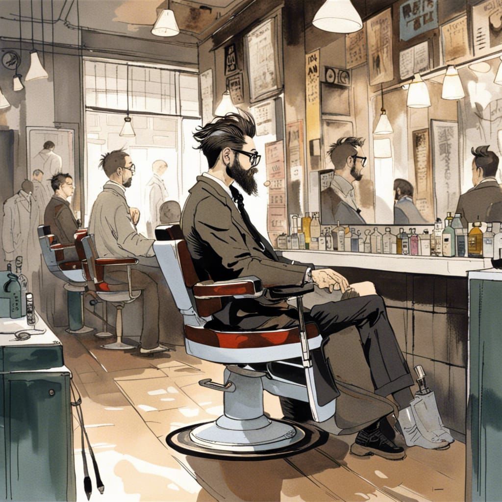 Hipster Barbershop Scene in New York