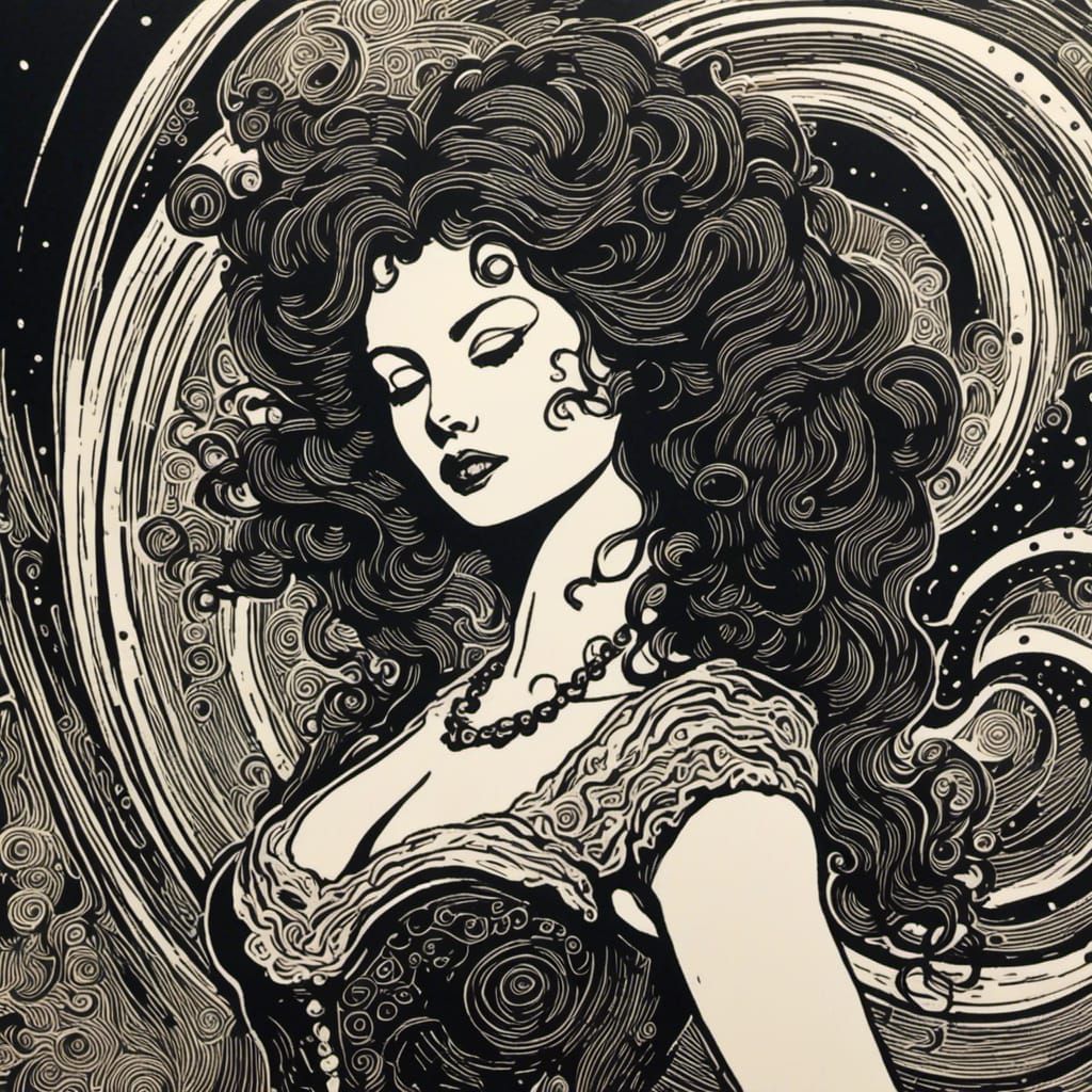 Linocut Print of a Curvy Woman