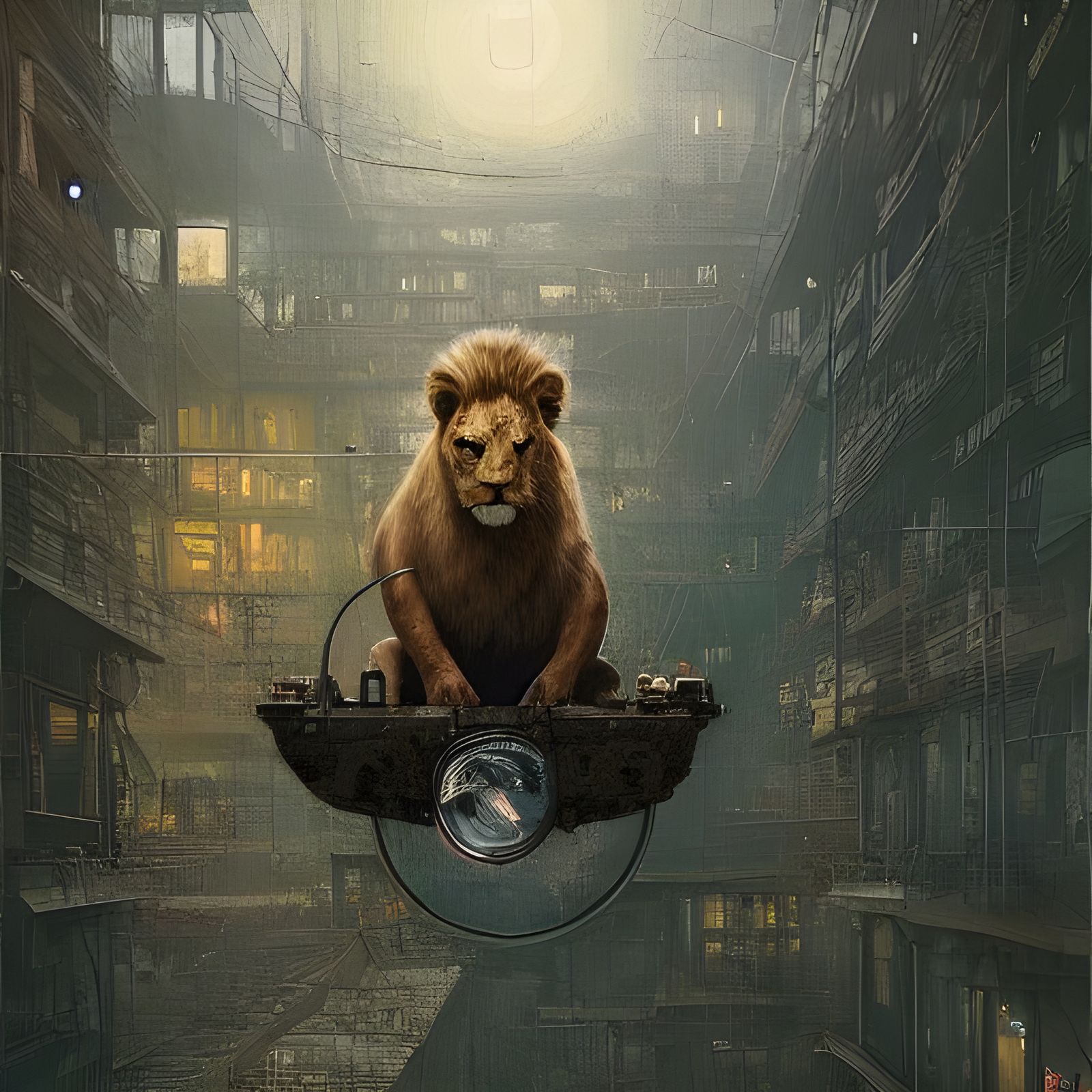 Detective Lion Inspects a Clue as Matte Painting