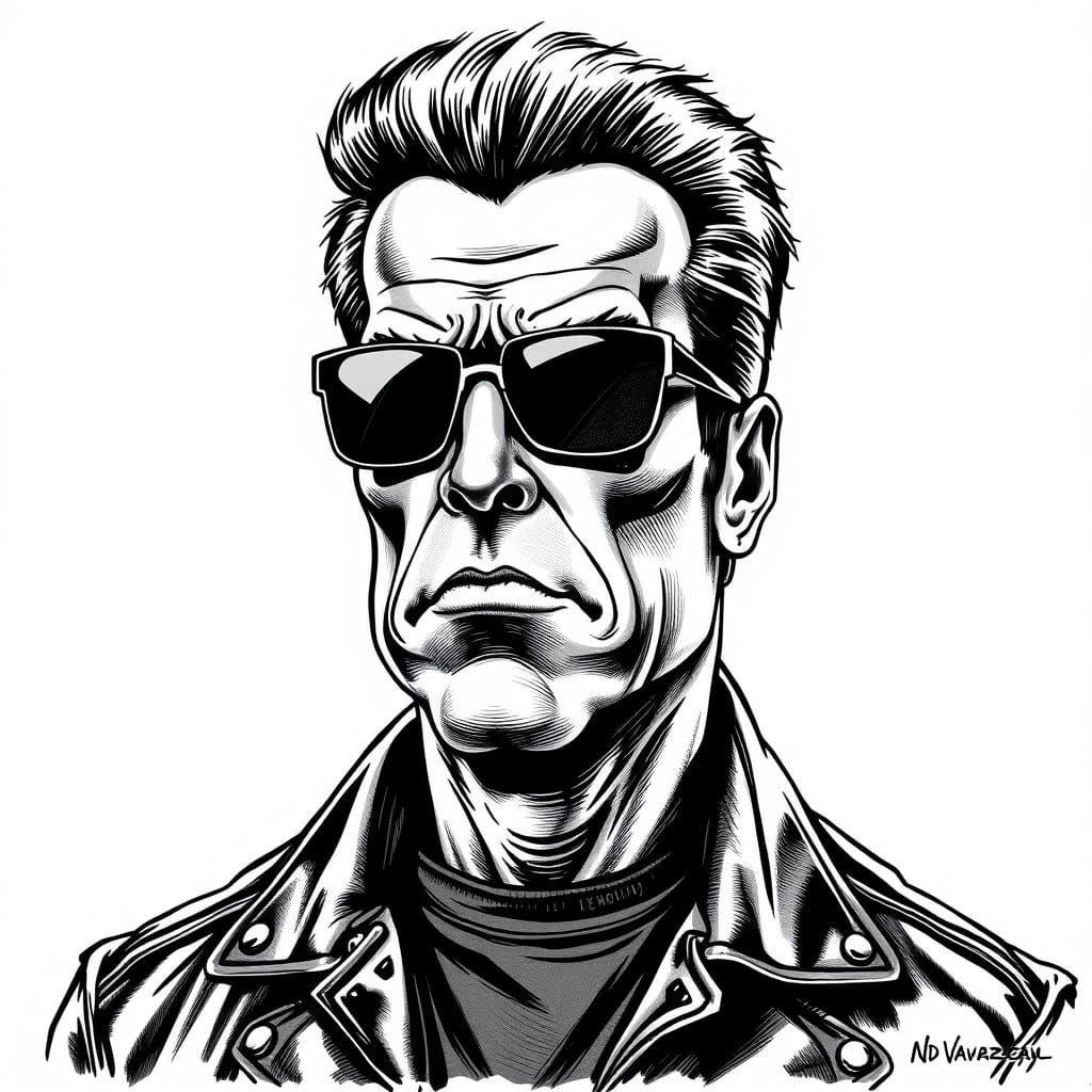 Caricature of Arnold as Terminator in Gillray Style