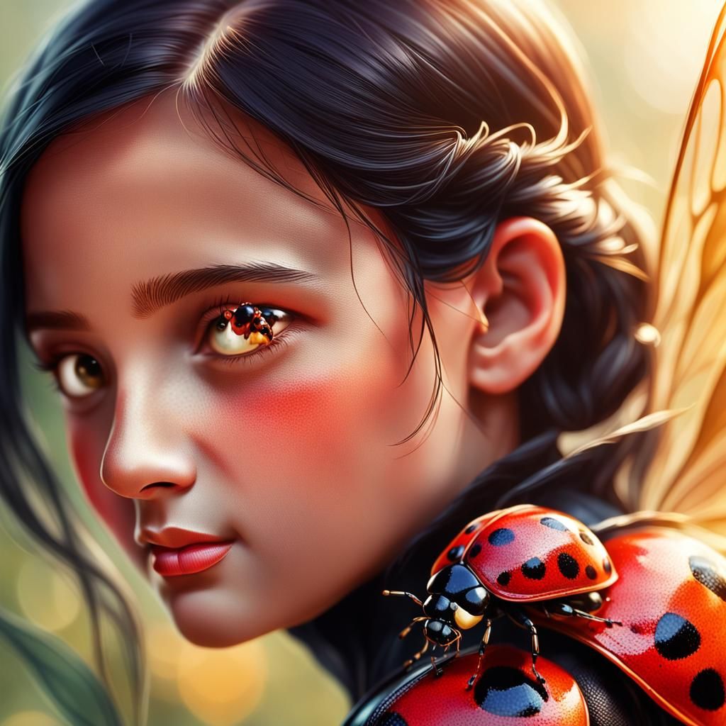 Ladybug on Shoulder: Whimsical Digital Art