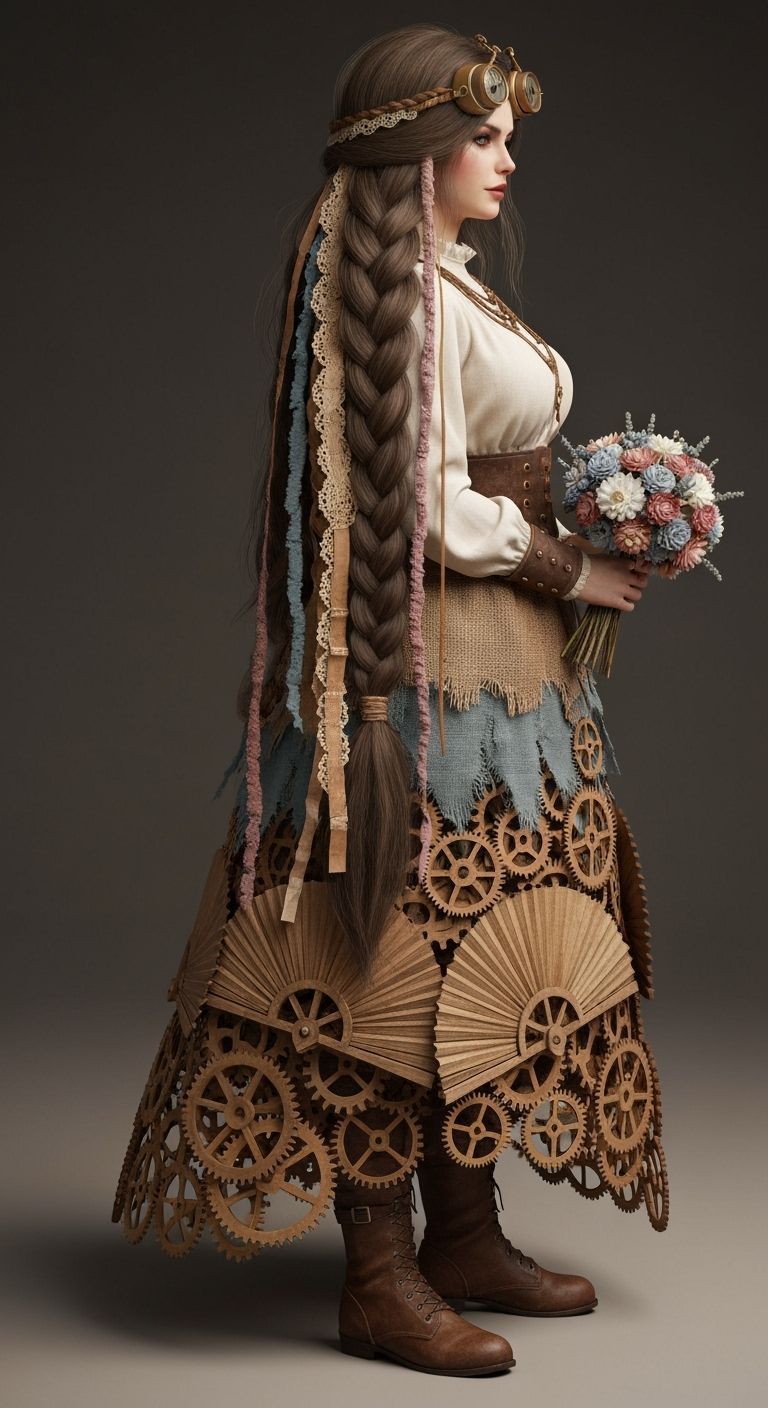 Steampunk Bride with Gear Skirt and Braided Hair