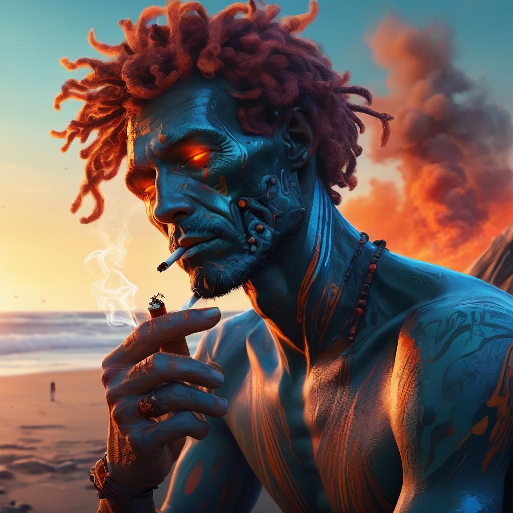 Cool Surfer at Sunset, Retro Sci-Fi Concept Art