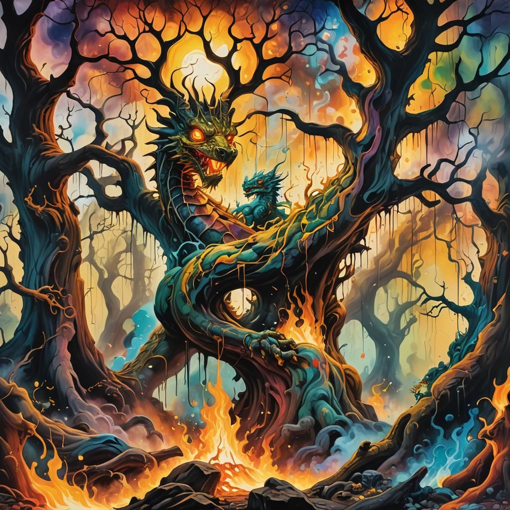 Wizards and Dragons Clash in Street Art Graffiti