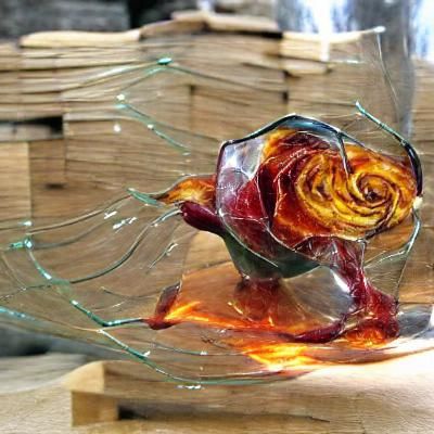 Shattered Glass Rose: A Moment of Destruction