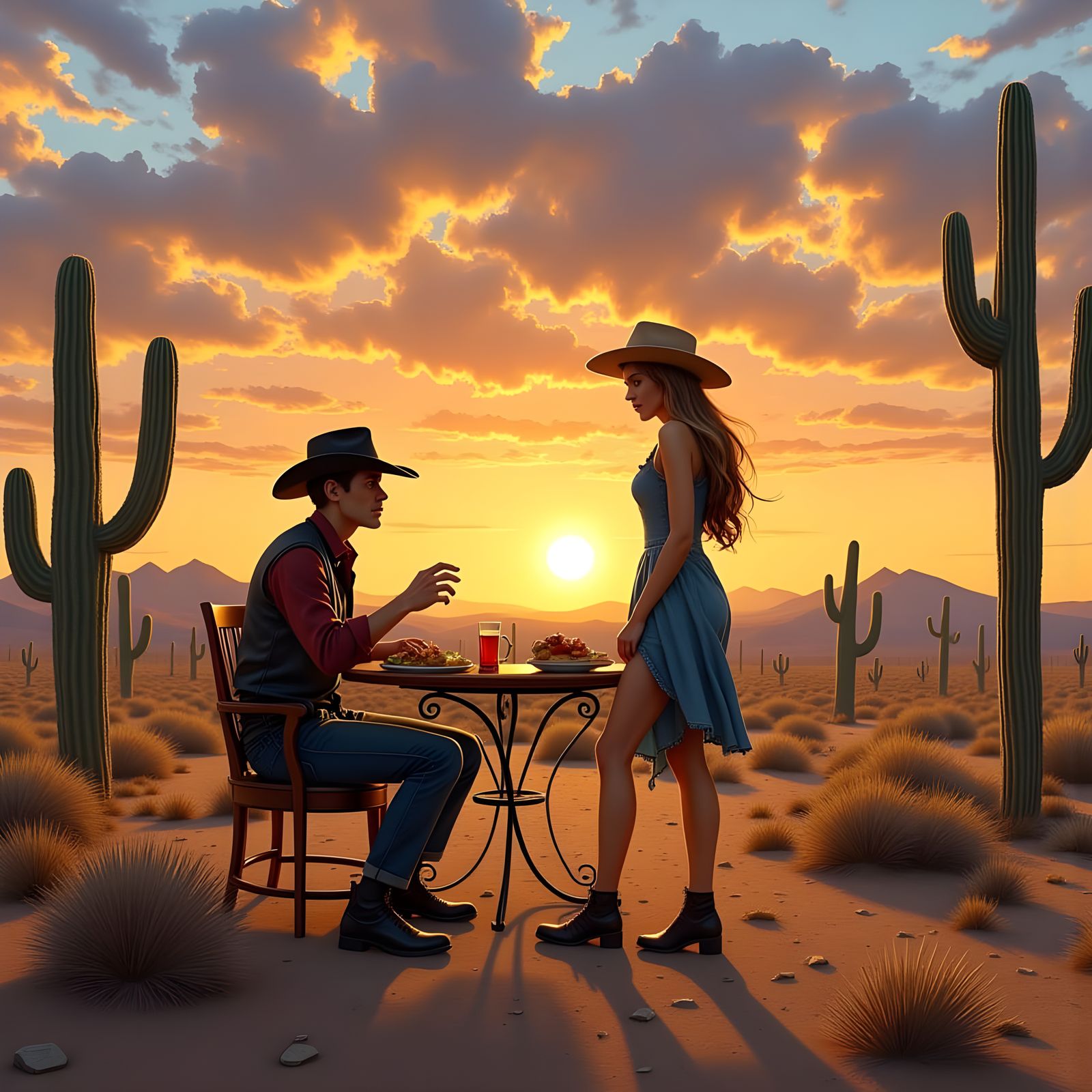 Surreal Desert Sunrise with Steampunk Engine