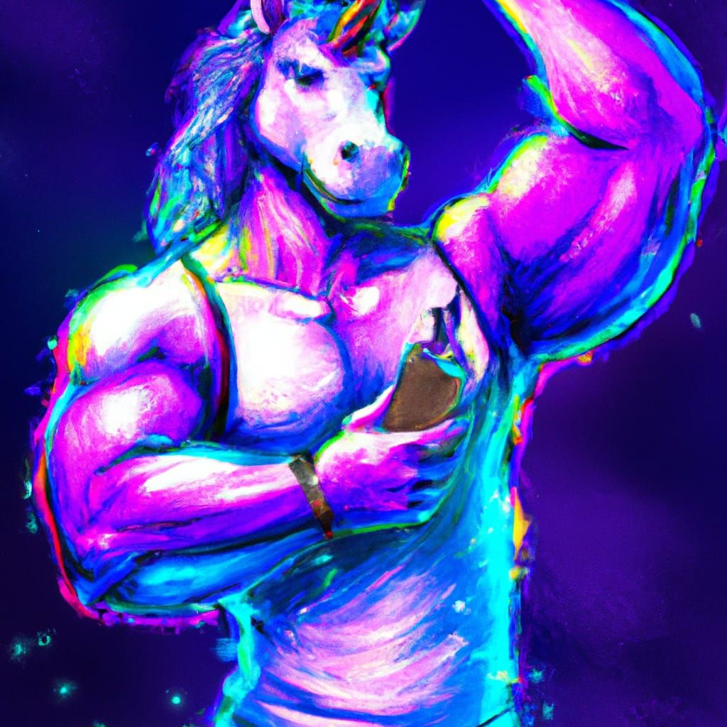 Neon Unicorn Man in Pop Art Style