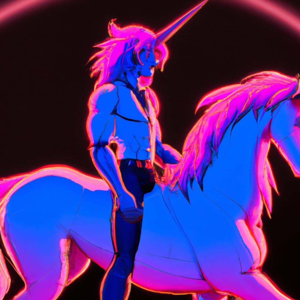 Anthropomorphic Unicorn Man in Neon Pop Art Style