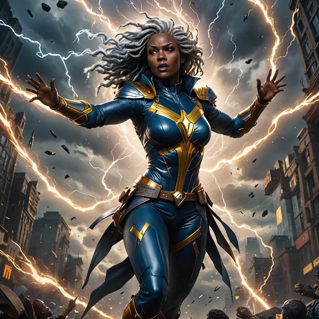 Majestic Superheroine Ascending in a Dramatic Digital Art