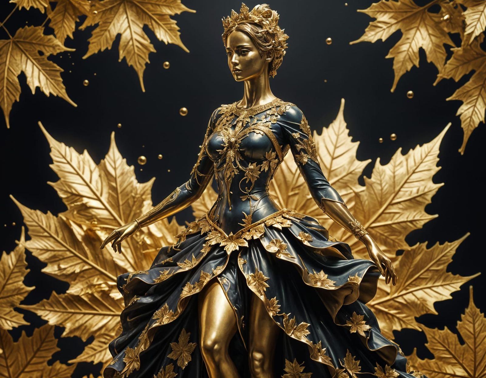 Golden Fractal Statue in Elegant Pose