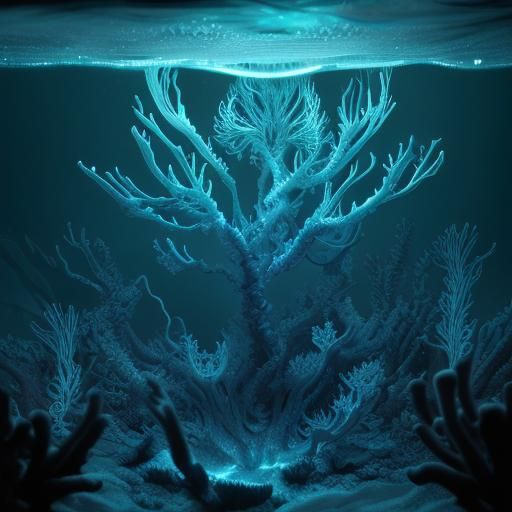 Bioluminescent Hallucigenia in Hyperrealistic Ocean Scene