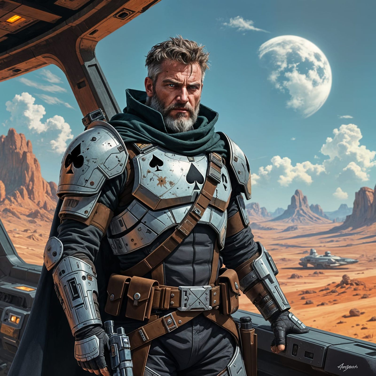 Intergalactic Jack of Spades Bounty Hunter in Sci-Fi Style