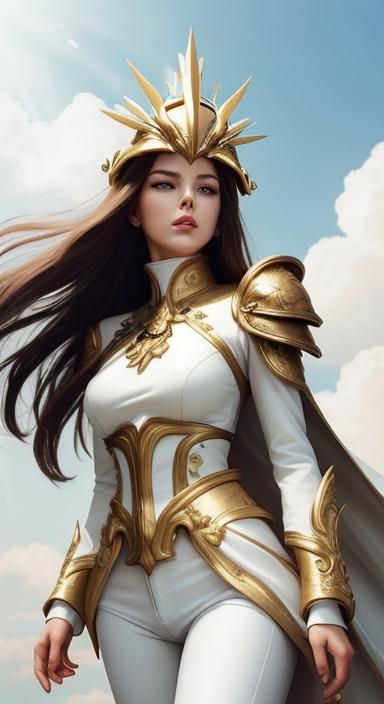 Celestial Warrior in Golden Armor Holding Sun