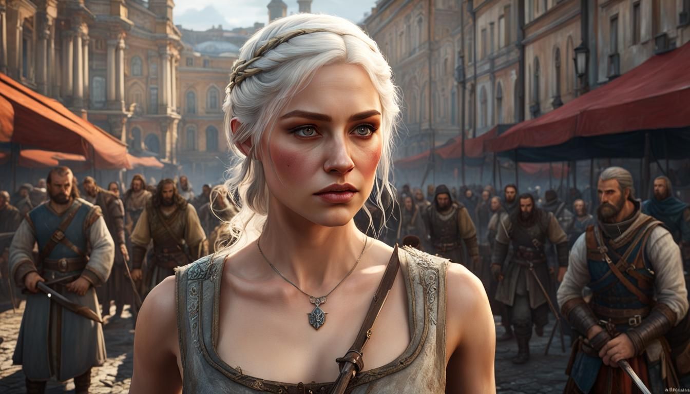 Young Russian Girl in Saint Petersburg, Alphonse Mucha Style