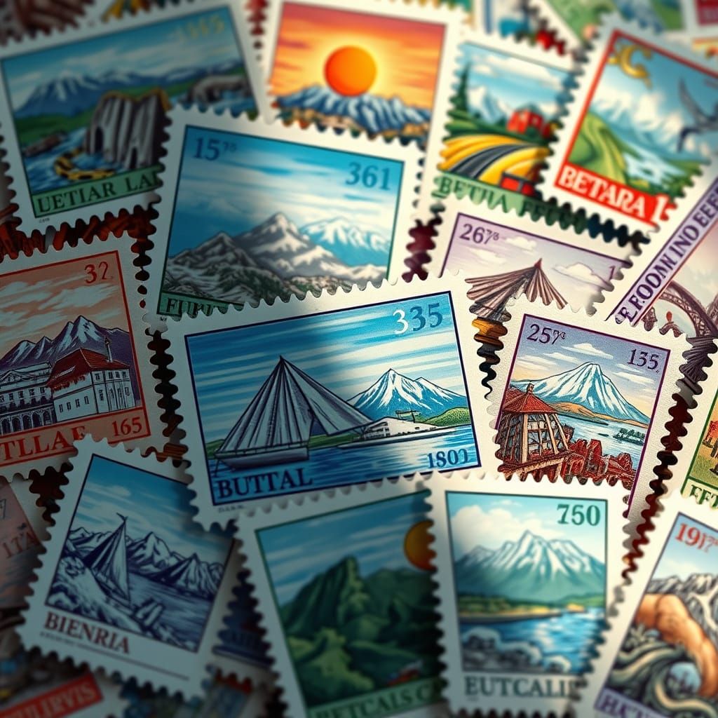 Vibrant Global Landscape Postage Stamps Collection