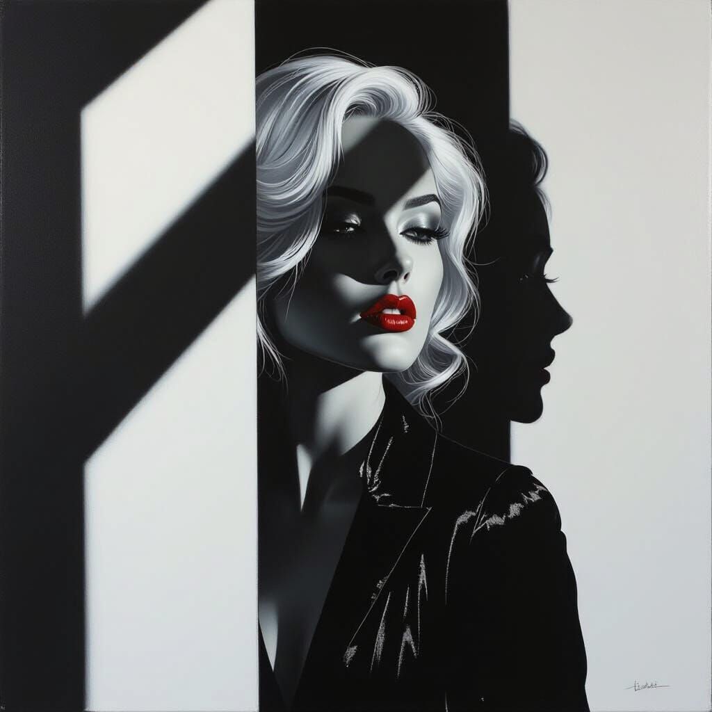 Contemplative Woman in Shadows: A Hyperrealistic Portrait