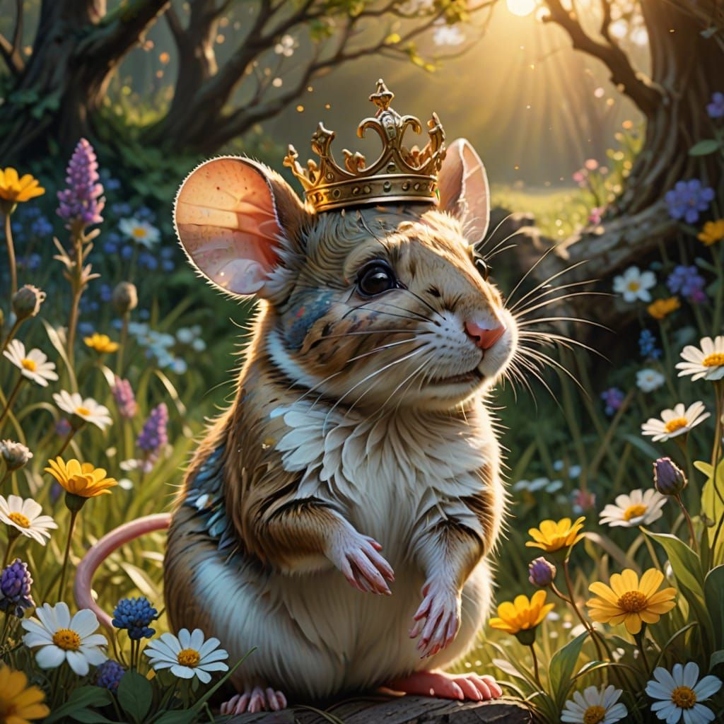 A cartoon mouse wearing a heart-shaped crown