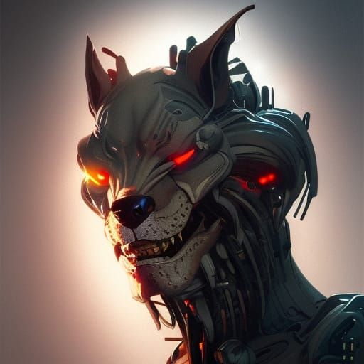 Hyperdetailed Cyborg Werewolf Animatronic Portrait