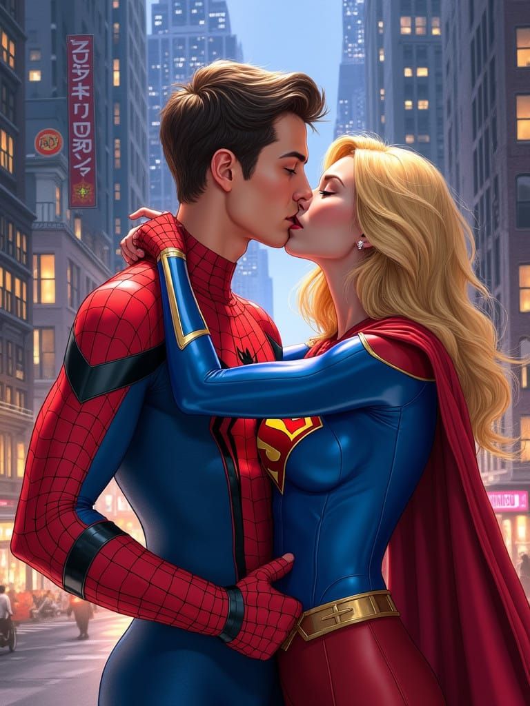Spider-man and Supergirl Share a Romantic Moment in NYC