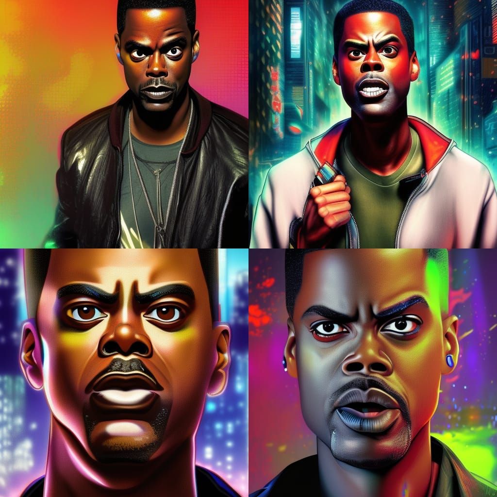 Cyberpunk Chris Rock Portrait in Futuristic Style