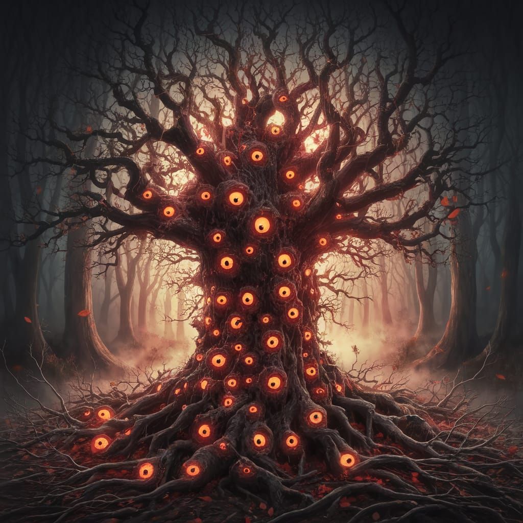Eldritch Horror Tree in Dark Forest Scene
