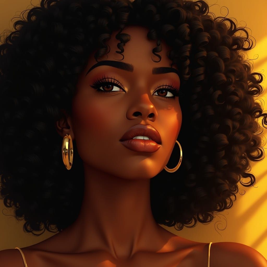 Regal Nigerian Woman with Gold Earrings in Contemporary Port...