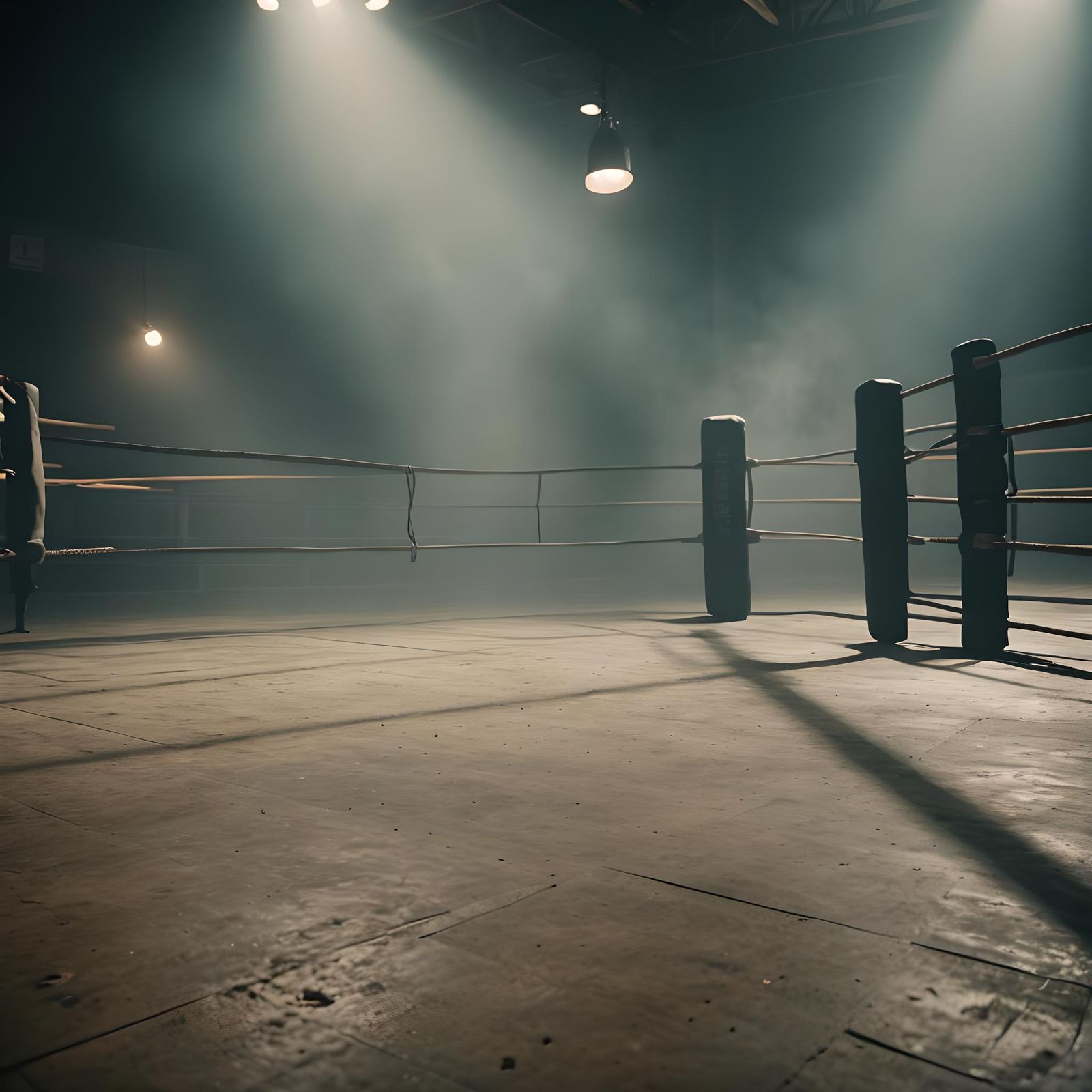Dramatic Boxing Ring Interior with Fog and Light