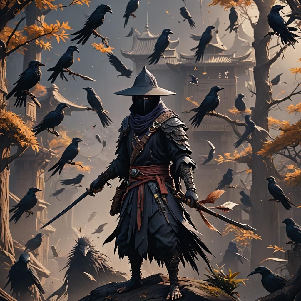 Kenku Ninja with Black Feathers: Digital Matte Painting