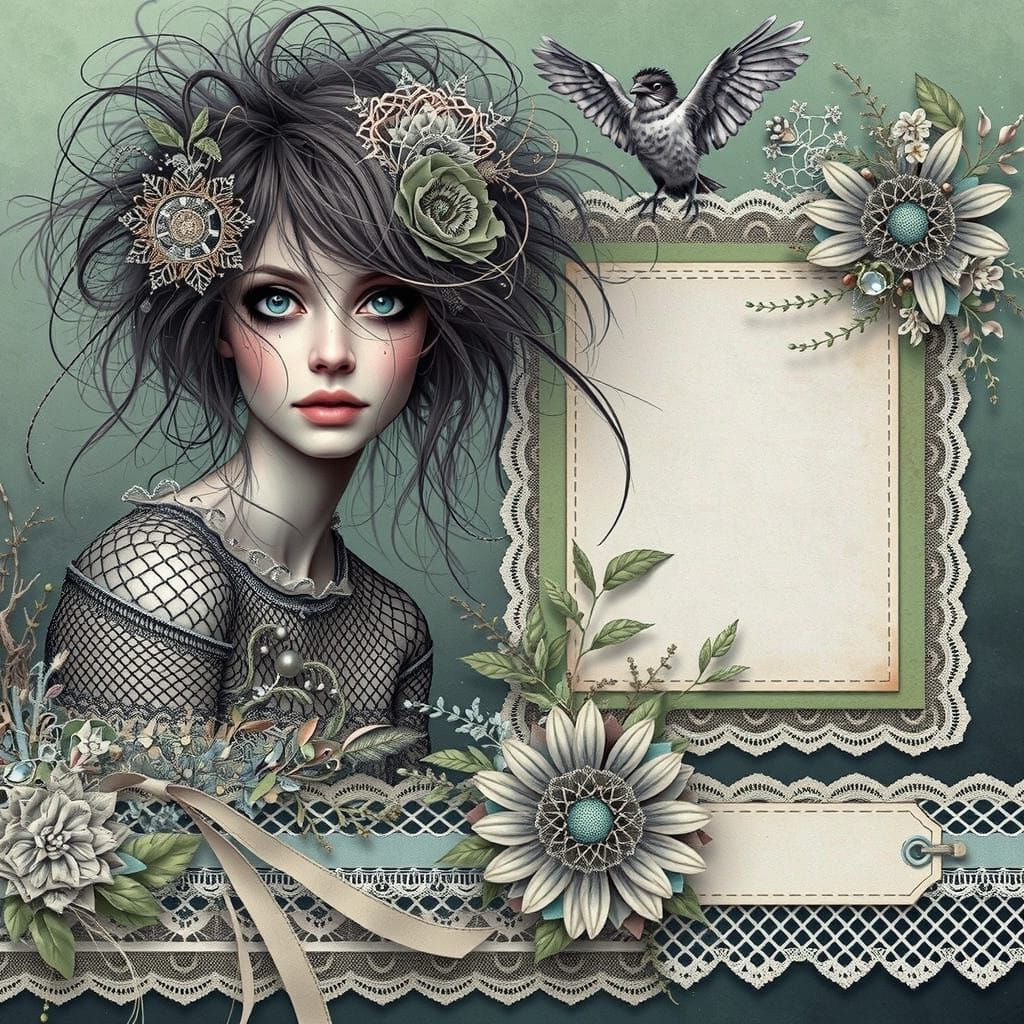 Whimsical Fantasy Floral Scene in Mixed Media Style