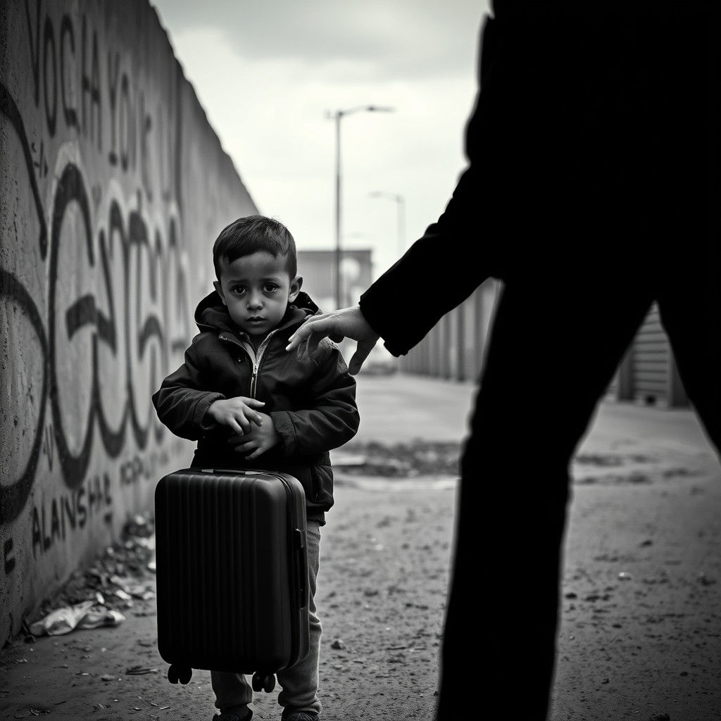 Poignant Urban Scene of Apprehension in Black and White