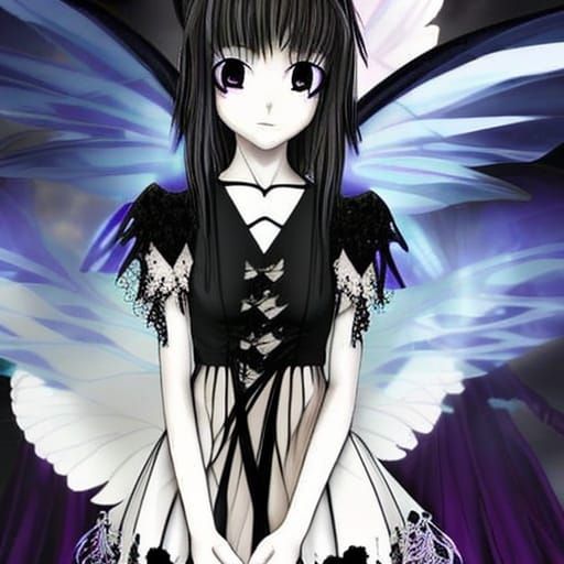 Dark Goth Anime Fairy with Lace Dress