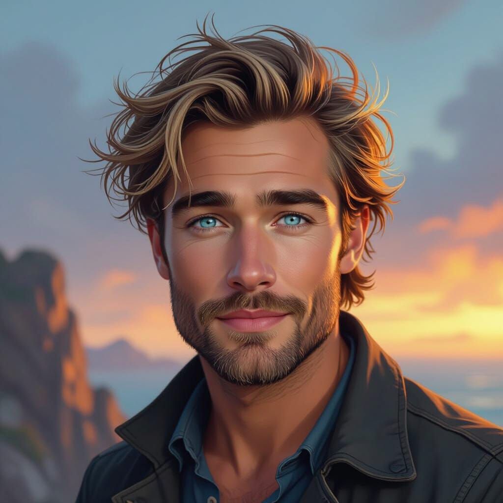 Man on Cliffside, Atmospheric Digital Art