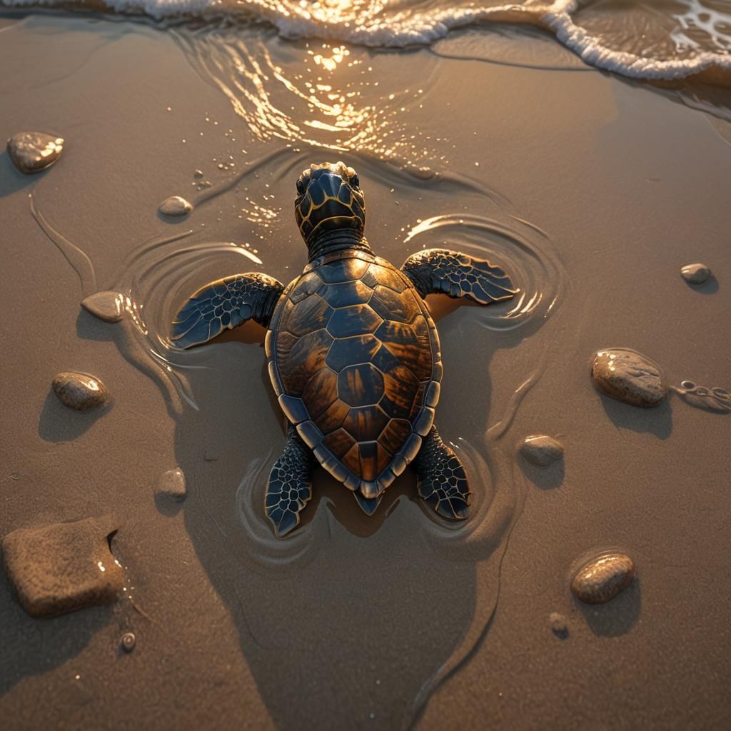 Baby turtle ready for his first swim