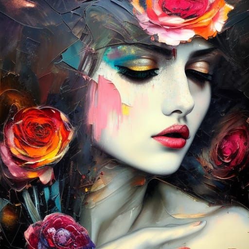 Goth Girl Portrait as Impasto Acrylic Painting